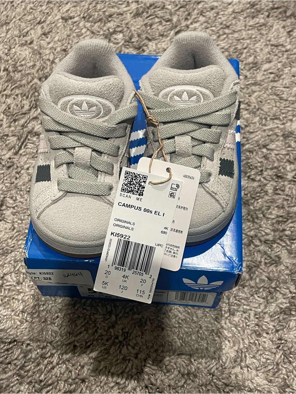 adidas Kids Light Grey Suede Campus Sneakers
